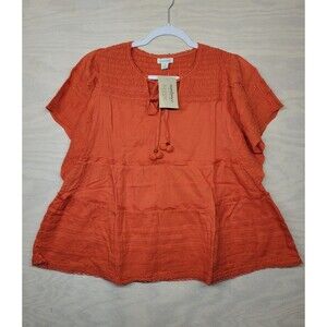 Sundance Women’s SZ Small Tiered Blouse Orange Short Sleeve Tassels New Boho